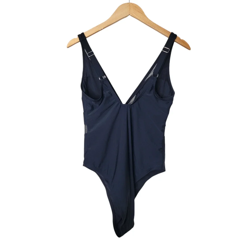 Cupshe Swimsuit V Neck Black 0X Mesh Sheer Panel Minimalist Plus One Piece